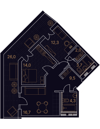3-комнатный номер 88,5 м²