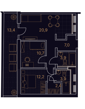 1-комнатный номер 39,3 м²