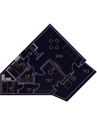 2-комнатный номер 71,6 м²